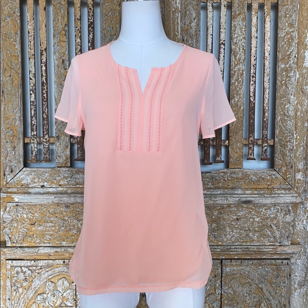 TALBOTS SHORT SLEEVE CHIFFON TOP BLOUSE M P NEW